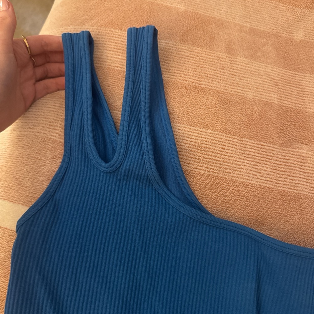 Blue Ribbed Women's Tank Top